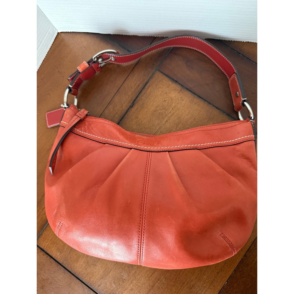 Coach Ergo Pleated Orange Leather Hobo Bag F13730 Silver Hardware Handbag